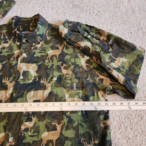 Woolrich Camo Deer Print Shirt Mens L Olive Green Button Long Sleeve Hunting - Picture 6 of 11
